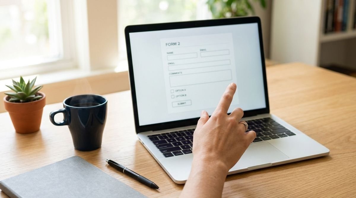 A person completing an online loan application form on a laptop